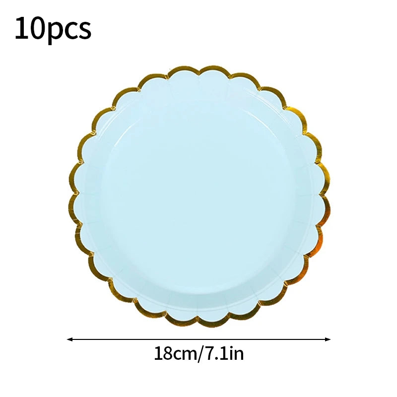 10pcs Colorful Disposable Party Plates Supplies Paper Disposable Cup Plate Dishes Kit Happy Birthday Party Wedding Accessories