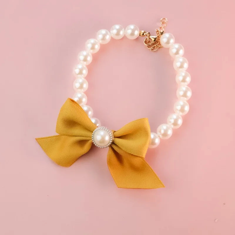 Dog collar Cute adjustable Kitten dog bell necklace jewelry pearl bow pet collar elegant party dress collar