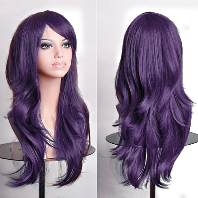 Soowee 70cm Long Synthetic Wigs Pink Purple Cosplay Wig Wavy Halloween Costume Hair Fake Hairpieces for Women