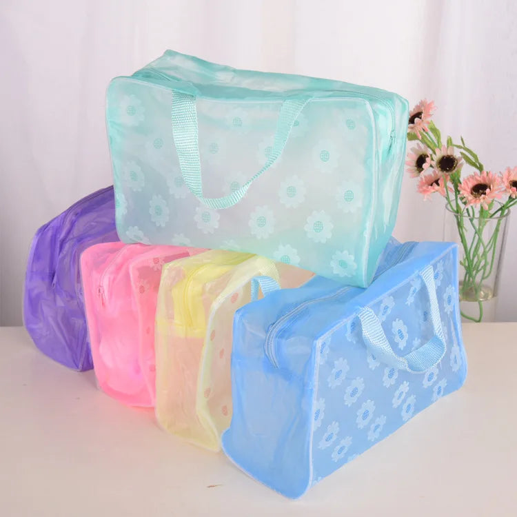 5 Colors Make Up Organizer Bag Toiletry Bathing Storage Bag Women Waterproof Transparent Floral PVC Travel Cosmetic Bag