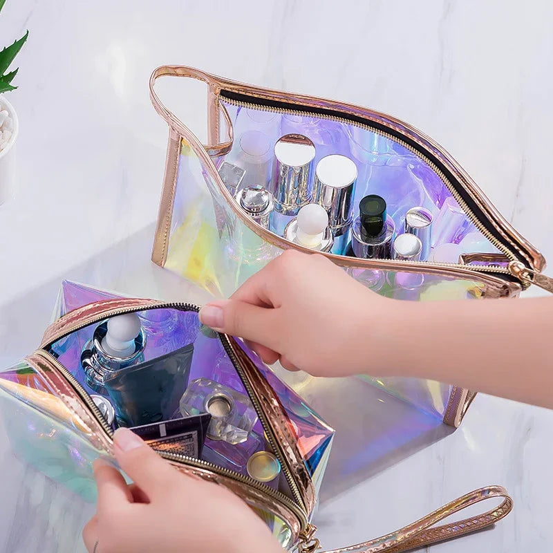 Makeup Bags Transparent Pretty Fashion Laser Travel Cosmetic Bag Toiletry Brush Bags Organizer Necessary Case Wash Make Up Box