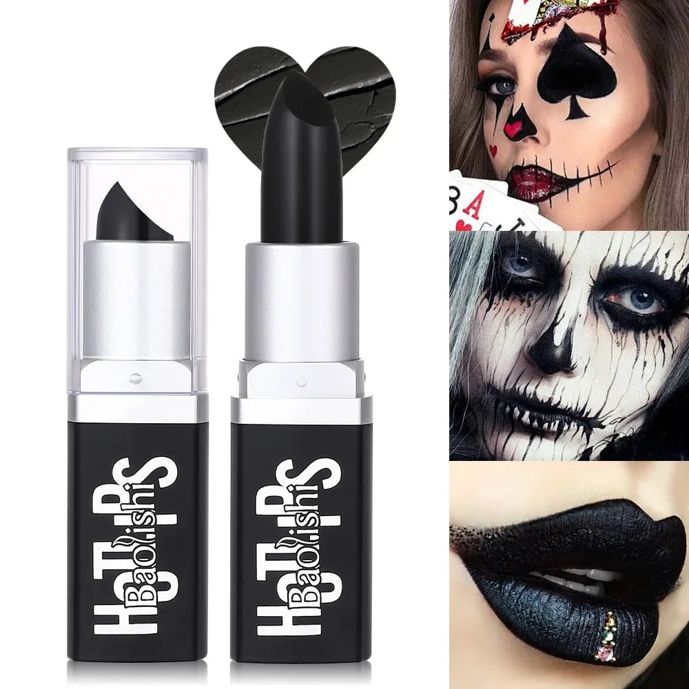 Matte Black Lipstick Makeup Halloween Pearl Black Lip Gloss Dark Paint Stick Durable Waterproof Make Up 1pcs