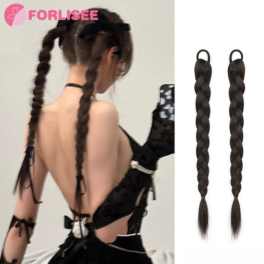 FORLISEE Synthetic Wig Braid Natural Spicy Girl Pigtail Fried Dough Twists Long Braid Can Tie High Ponytail Boxing Braid Wig