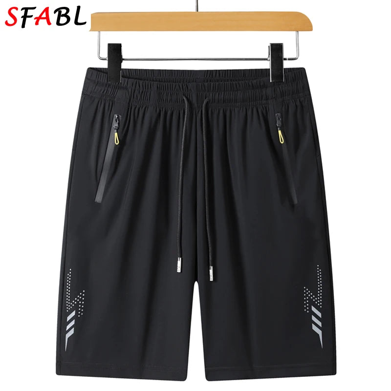 New Fashion Summer Board Shorts Quick Dry Beach Shorts Elastic Jogging Running Gym Fitness Men's Short Pants with Zipper Pockets