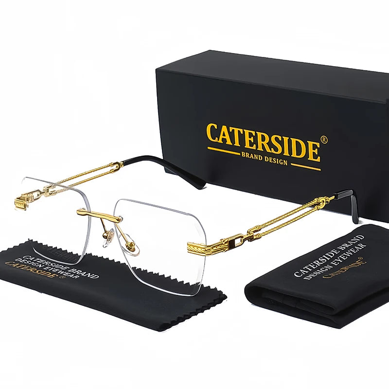 CATERSIDE Rimless Pilot Sunglasses Men Square Metal Frame Sun Glasses Women Gradient UV400 Eyewear Good Idea Choice for Gifts