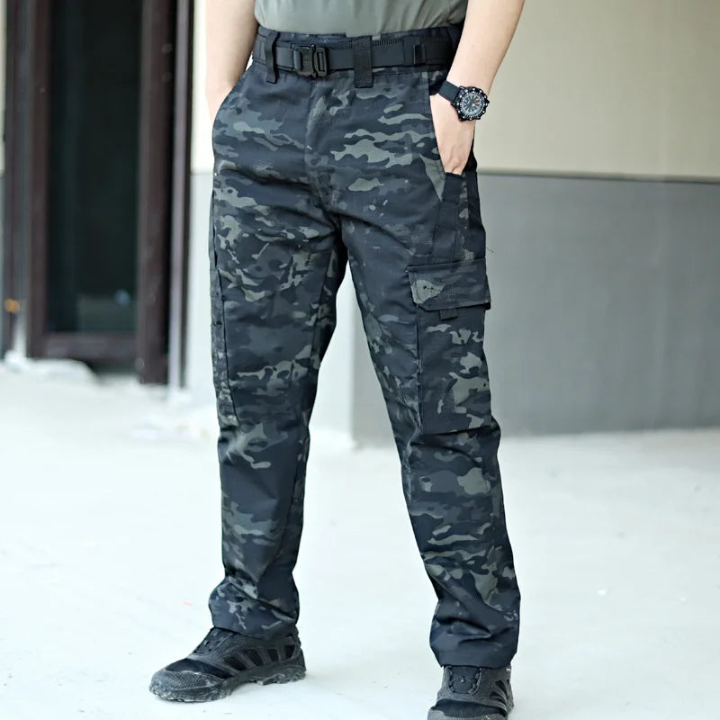 2024 Men's Tactical Pants City Casual Cargo Trousers Waterproof Multi-pocket Wear-Resistant Outdoor Training Work Male Trousers