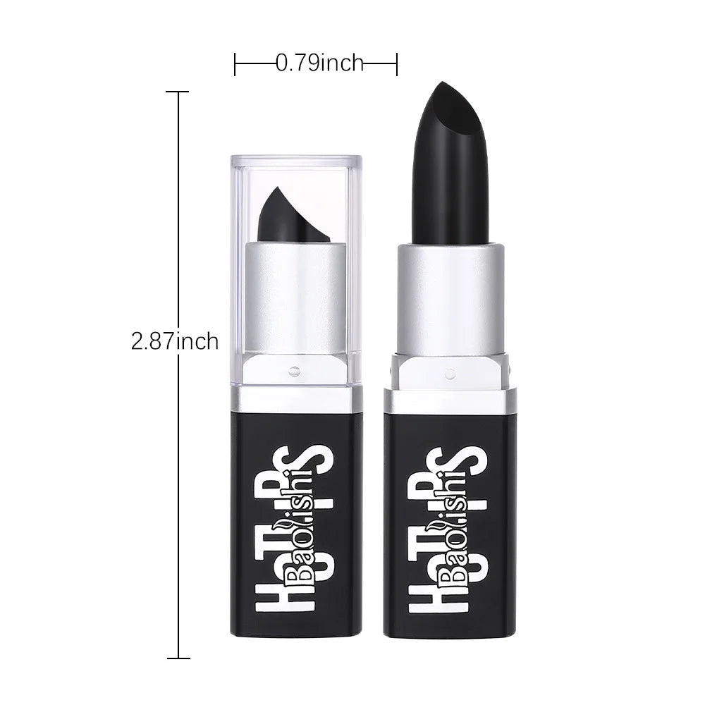 Matte Black Lipstick Makeup Halloween Pearl Black Lip Gloss Dark Paint Stick Durable Waterproof Make Up 1pcs