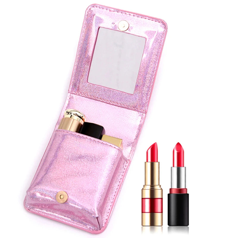 1pcs Embroidery Lipstick Cosmetic Bag With Mirror Makeup Bag Small Storage Cases Travel Pouch Organizer Portable Case random