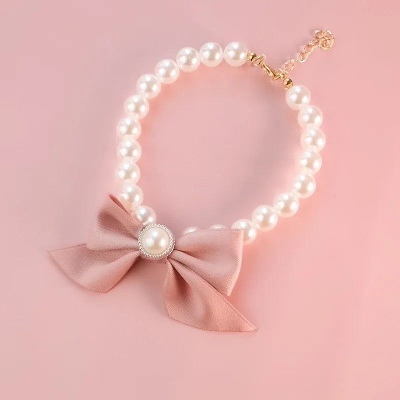 Dog collar Cute adjustable Kitten dog bell necklace jewelry pearl bow pet collar elegant party dress collar