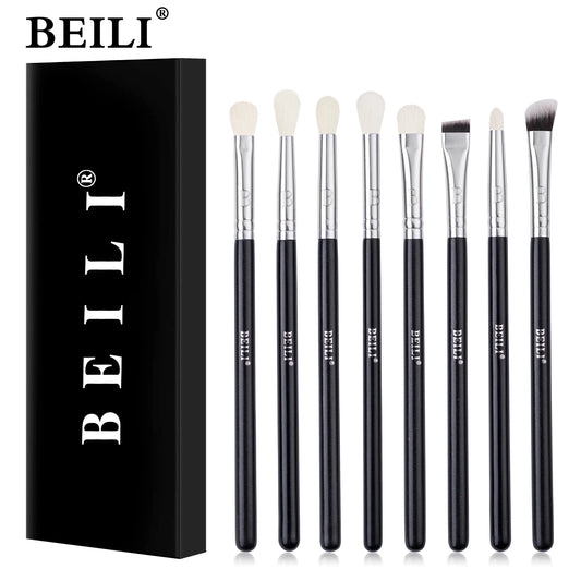 BEILI Professional 6/8pcs Classic Natural Eye Makeup Brushes Set Eyeshadow Eyebrow Blending Smokey Black Beauty Make up Brushes