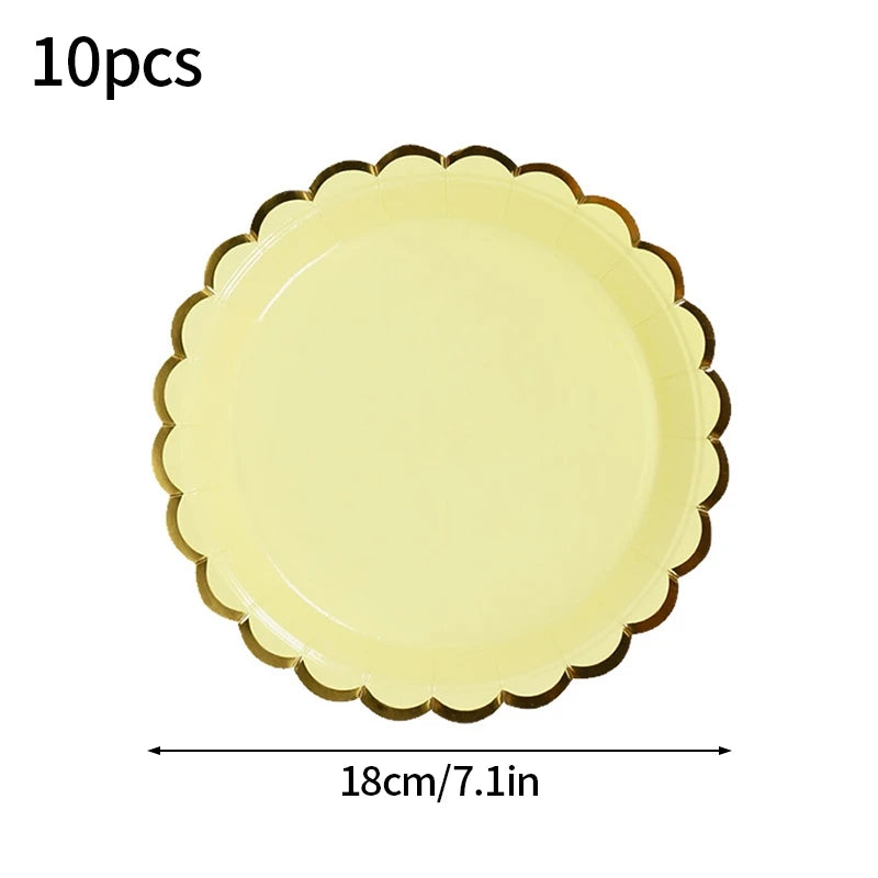 10pcs Colorful Disposable Party Plates Supplies Paper Disposable Cup Plate Dishes Kit Happy Birthday Party Wedding Accessories