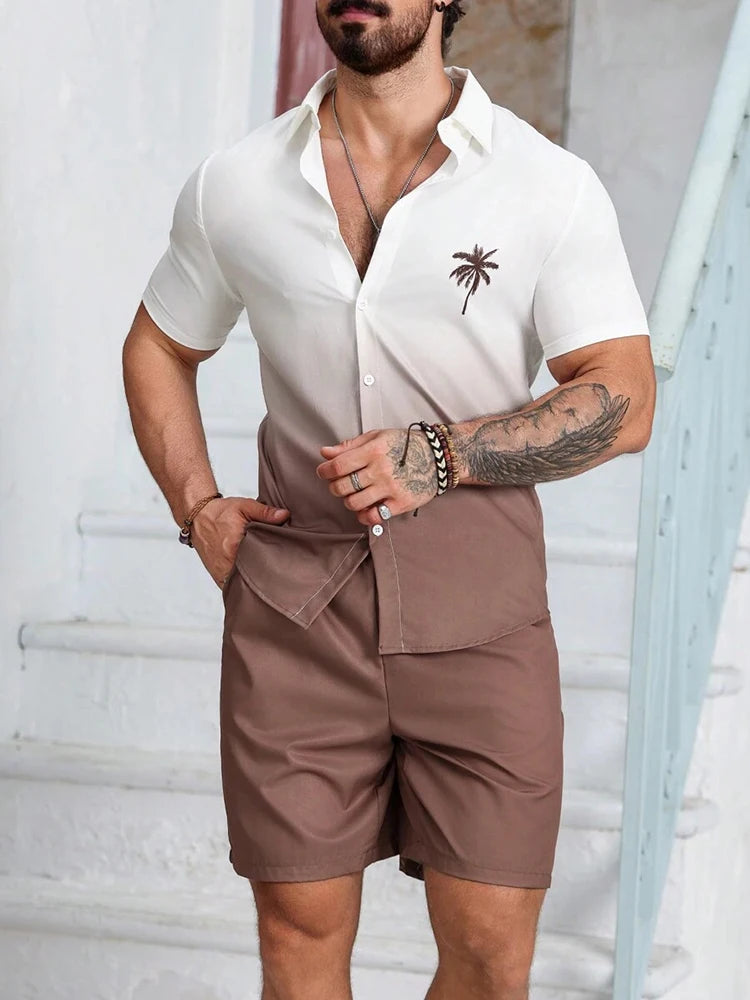 2024 Hawaiian Men's Short-sleeved Shirt And Beach Shorts Set Daily Comfortable Men's Casual Shirt Summer Breathable Men's Shorts