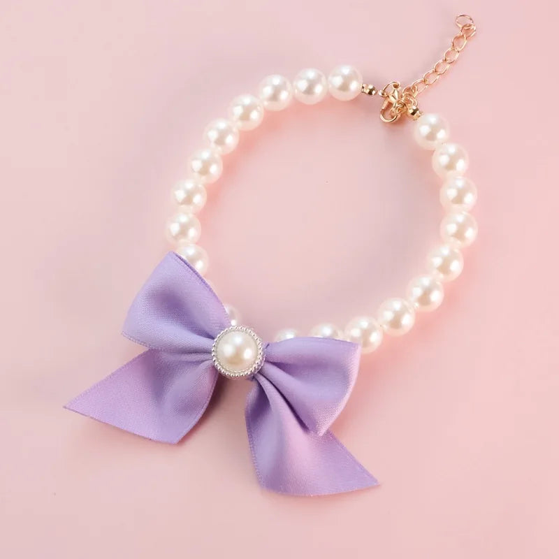 Dog collar Cute adjustable Kitten dog bell necklace jewelry pearl bow pet collar elegant party dress collar