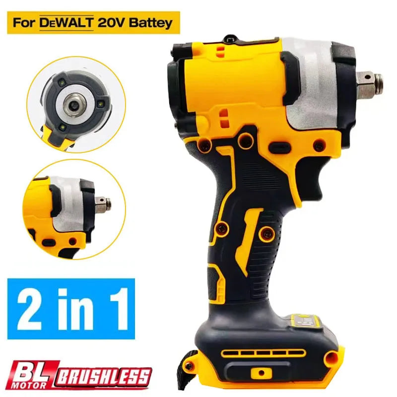 Fit for Dewalt 18V 20V Battery Brushless Impact Wrench Electric Screwdriver 500N.M 2-in-1 Cordless Driver Repair Power Tools