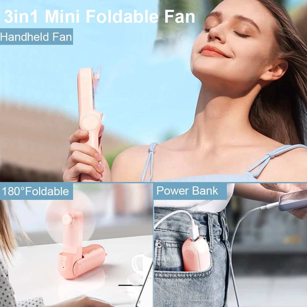 Portable Mini Hand Fan USB Folding Handheld Fan USB Rechargeable Three Speed Adjustable Mini Portable Foldable Hand Fan 2000mAh