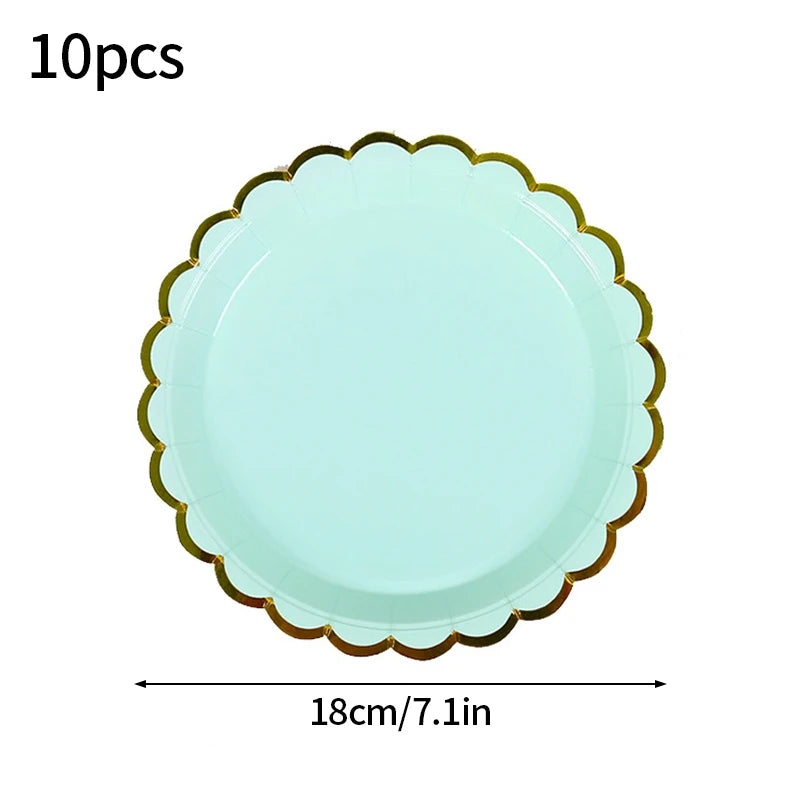 10pcs Colorful Disposable Party Plates Supplies Paper Disposable Cup Plate Dishes Kit Happy Birthday Party Wedding Accessories