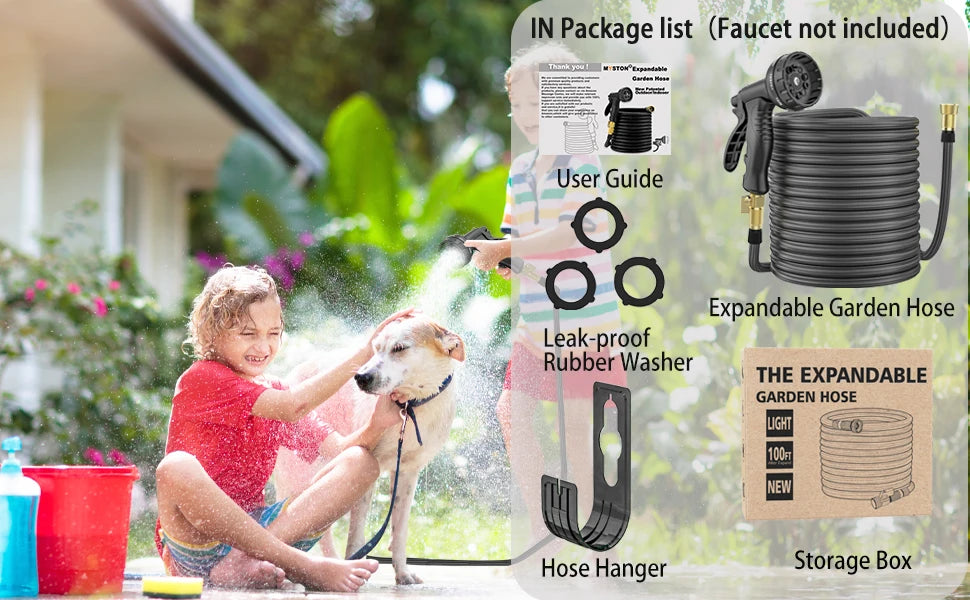 Expandable Garden Hose with 10 Function Spray Nozzle, Nano Rubber latex Elastic Multilayer Leakproof Pipe 3/4Anti Leak Connector