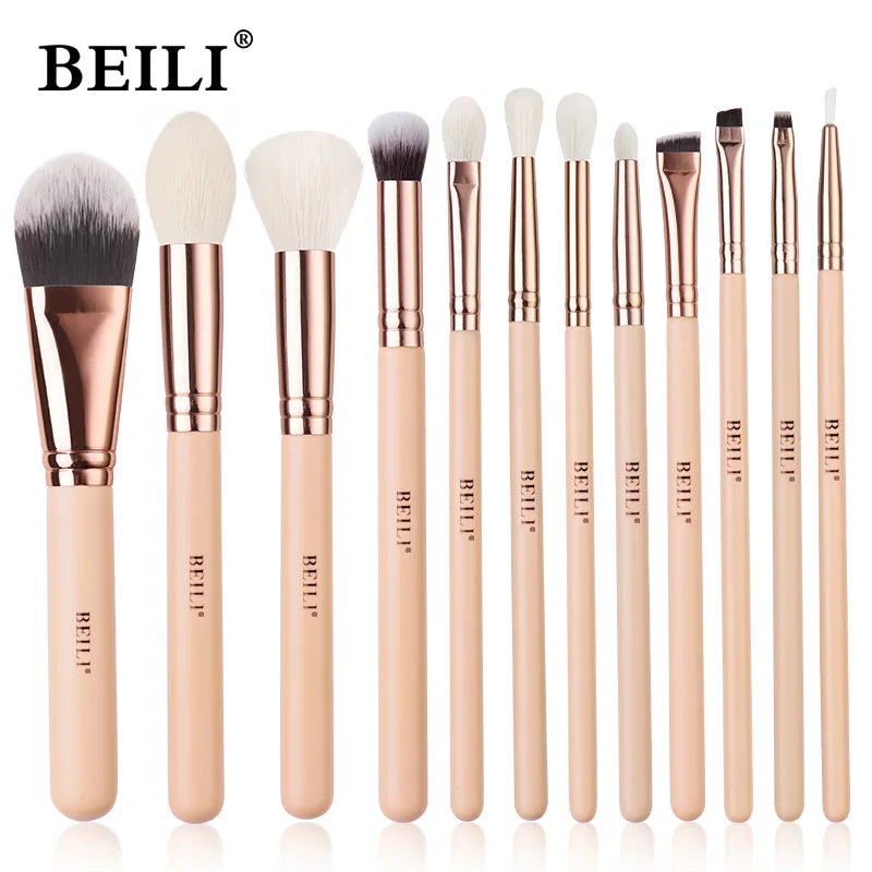 BEILI Pink Makeup Brushes High Quality Powder Foundation Blush Eyeshadow Make Up Brush Set  Natural Hair косметика