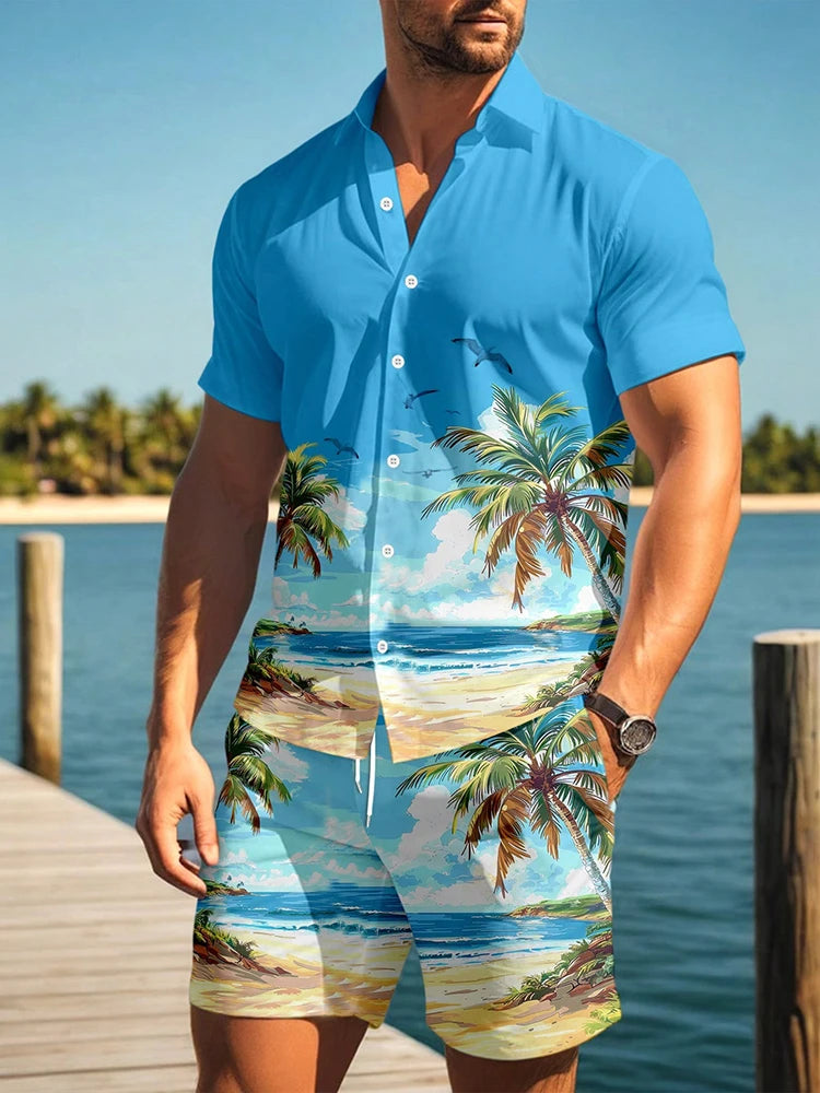 2024 Hawaiian Men's Short-sleeved Shirt And Beach Shorts Set Daily Comfortable Men's Casual Shirt Summer Breathable Men's Shorts