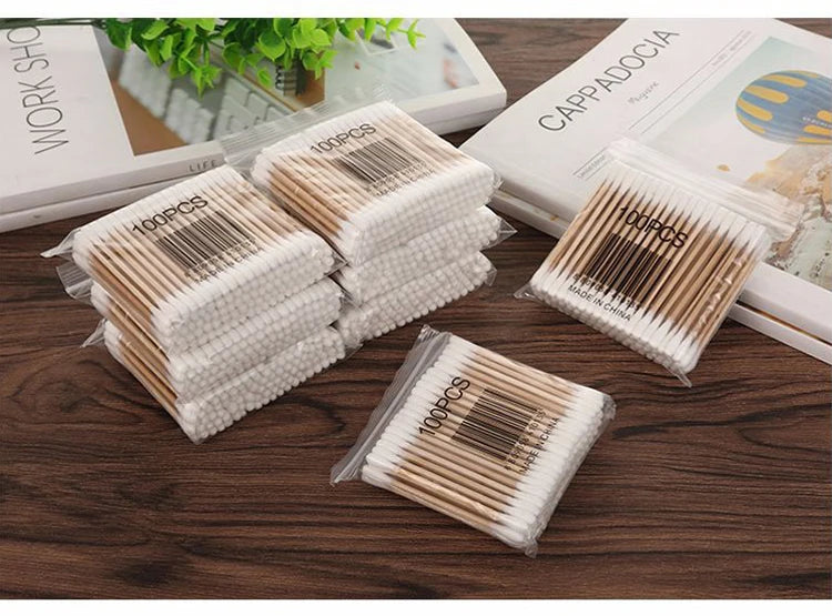 100pcs Per Pack, 5 Packs, Double-ended Cotton Swabs, Baby Cotton Swabs, Ear Cleaning Sticks, Healthy Cleaning Tools