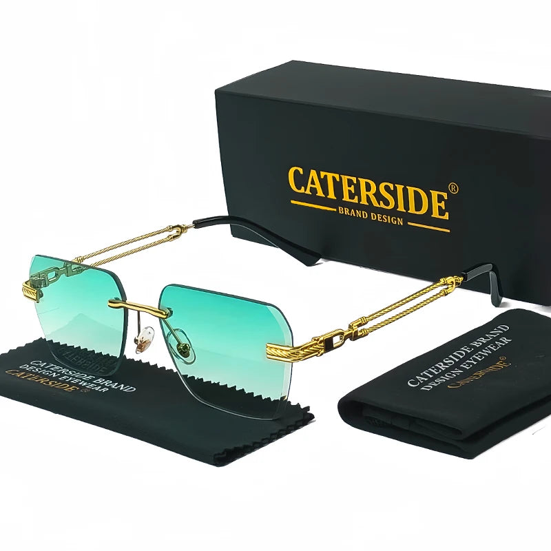 CATERSIDE Rimless Pilot Sunglasses Men Square Metal Frame Sun Glasses Women Gradient UV400 Eyewear Good Idea Choice for Gifts