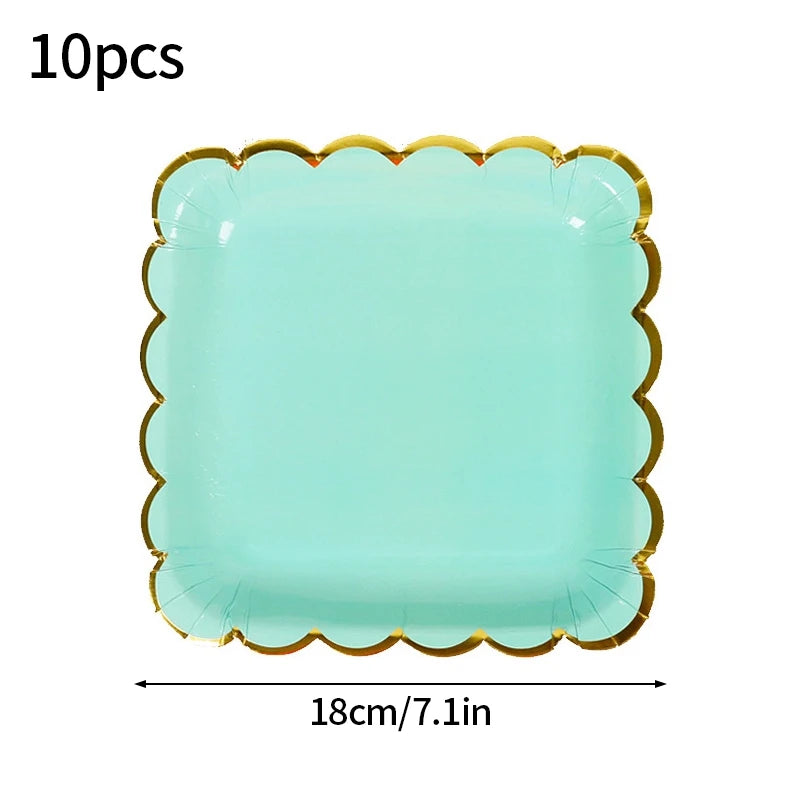 10pcs Colorful Disposable Party Plates Supplies Paper Disposable Cup Plate Dishes Kit Happy Birthday Party Wedding Accessories