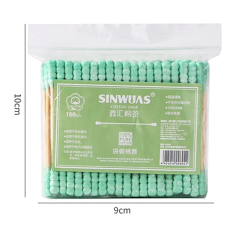 20/100Pcs Singel/Double Head Sterile Cotton Swabs Women Makeup Cotton Buds Wood Sticks Nose Ears Cleaning