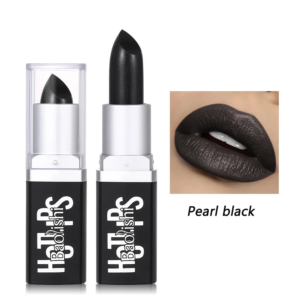 Matte Black Lipstick Makeup Halloween Pearl Black Lip Gloss Dark Paint Stick Durable Waterproof Make Up 1pcs