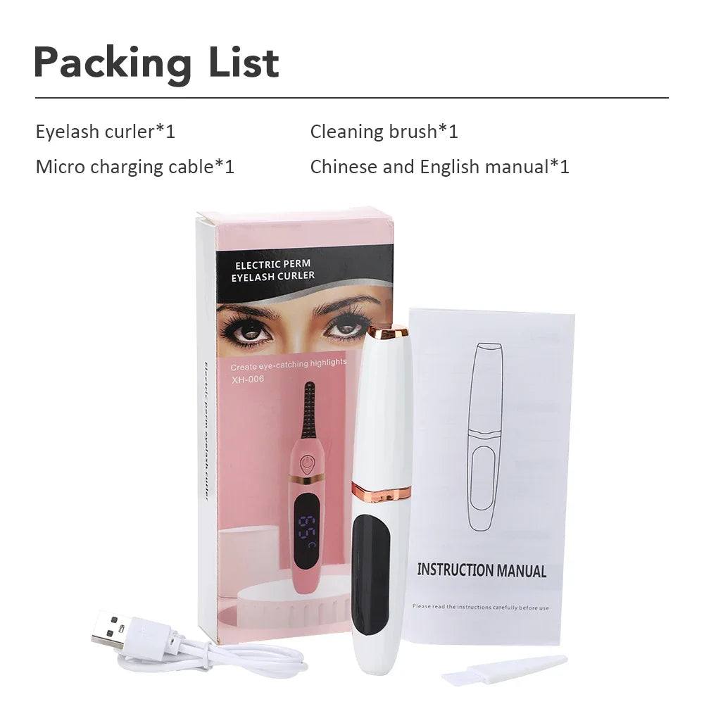 Heated Eyelash Curlers Electric Eyelash Curling Device Rechargeable Fast Heat up Natural Eyelash Curler Long Lasting Makeup Tool