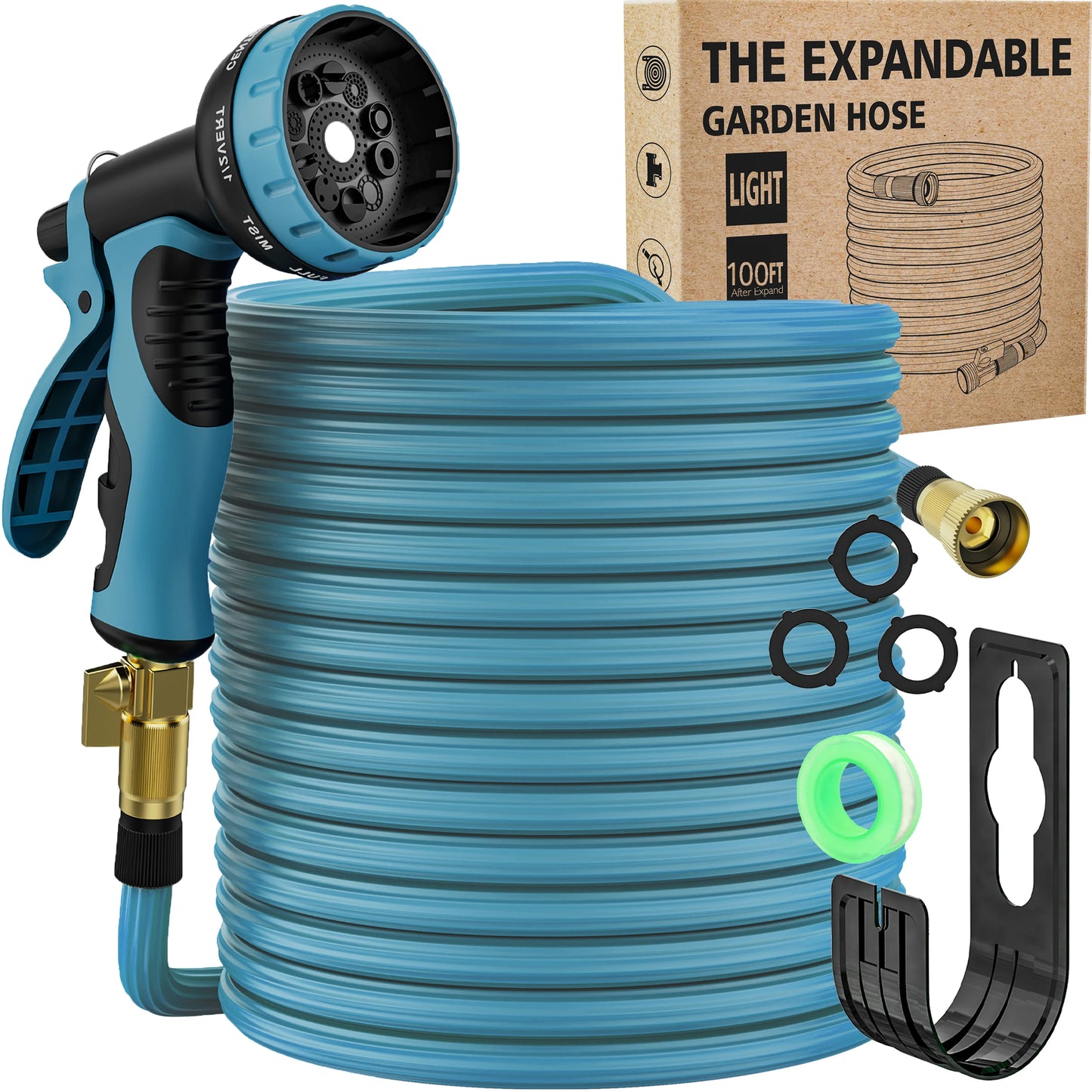 Expandable Garden Hose with 10 Function Spray Nozzle, Nano Rubber latex Elastic Multilayer Leakproof Pipe 3/4Anti Leak Connector