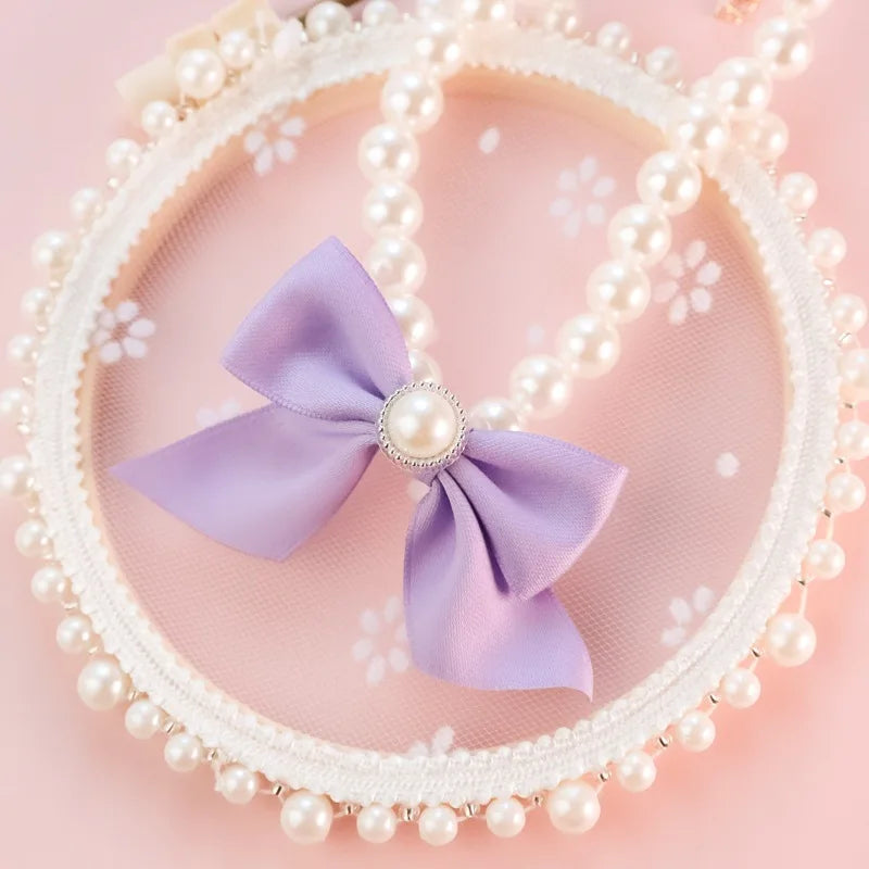 Dog collar Cute adjustable Kitten dog bell necklace jewelry pearl bow pet collar elegant party dress collar