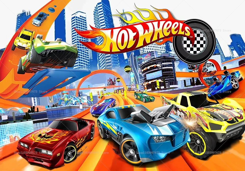 Racing Car Theme Backdrop Hot Wheels Wild Racer Boy 1st Birthday Decor Photography Background Party Supplies Photo Studio Props