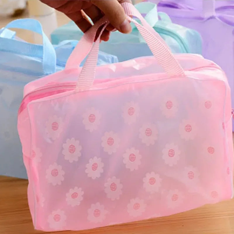 5 Colors Make Up Organizer Bag Toiletry Bathing Storage Bag Women Waterproof Transparent Floral PVC Travel Cosmetic Bag