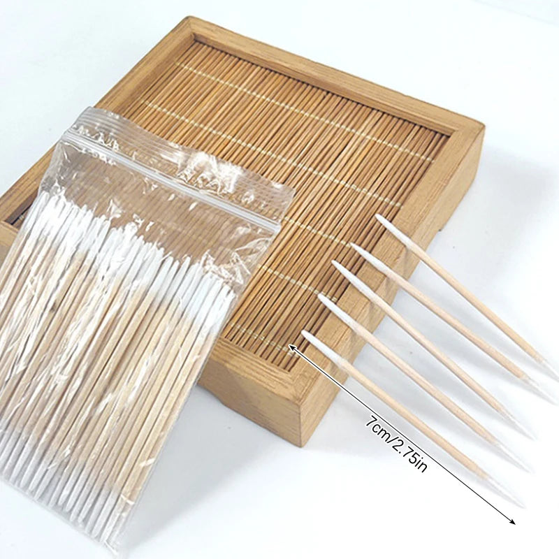 20/100Pcs Singel/Double Head Sterile Cotton Swabs Women Makeup Cotton Buds Wood Sticks Nose Ears Cleaning