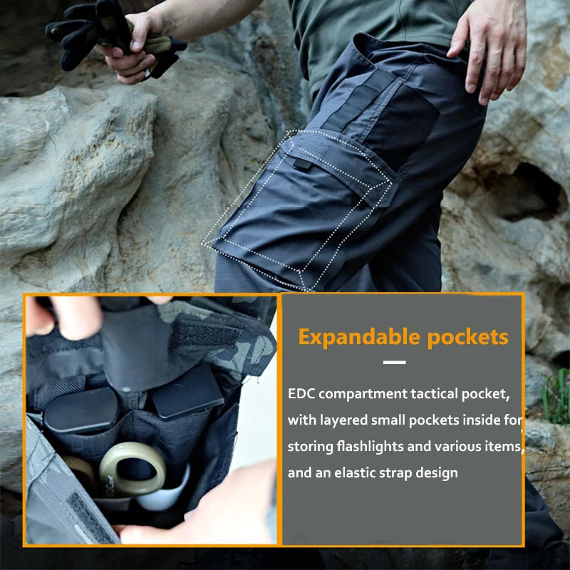 2024 Men's Tactical Pants City Casual Cargo Trousers Waterproof Multi-pocket Wear-Resistant Outdoor Training Work Male Trousers