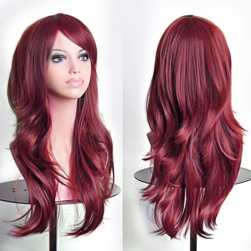 Soowee 70cm Long Synthetic Wigs Pink Purple Cosplay Wig Wavy Halloween Costume Hair Fake Hairpieces for Women