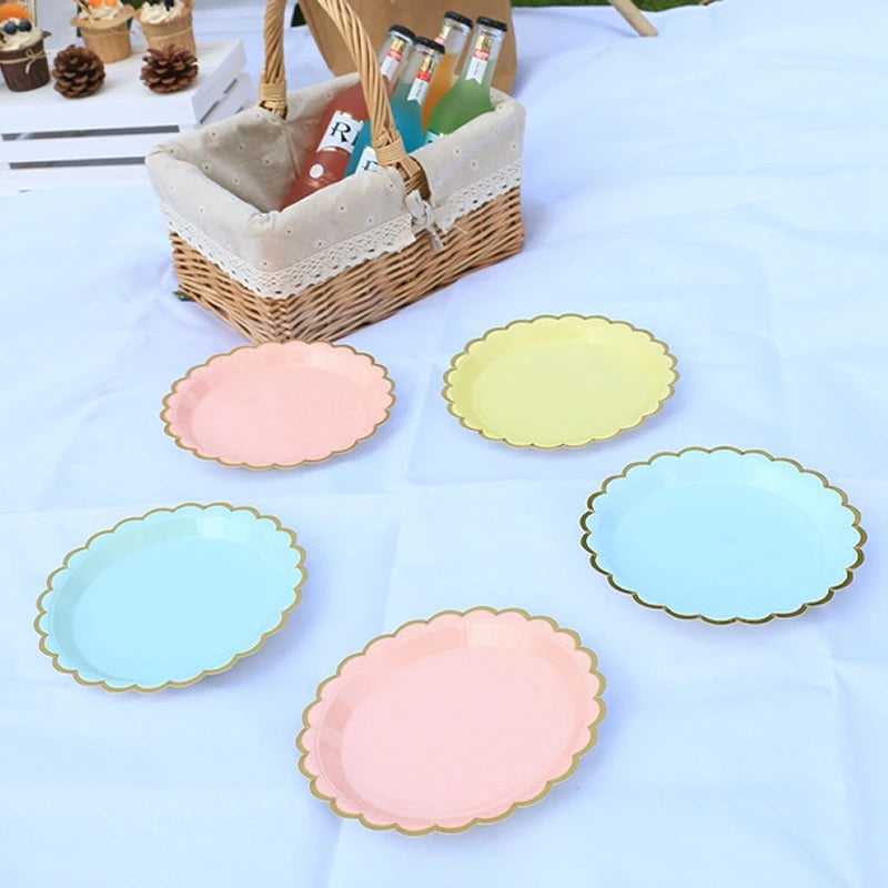 10pcs Colorful Disposable Party Plates Supplies Paper Disposable Cup Plate Dishes Kit Happy Birthday Party Wedding Accessories