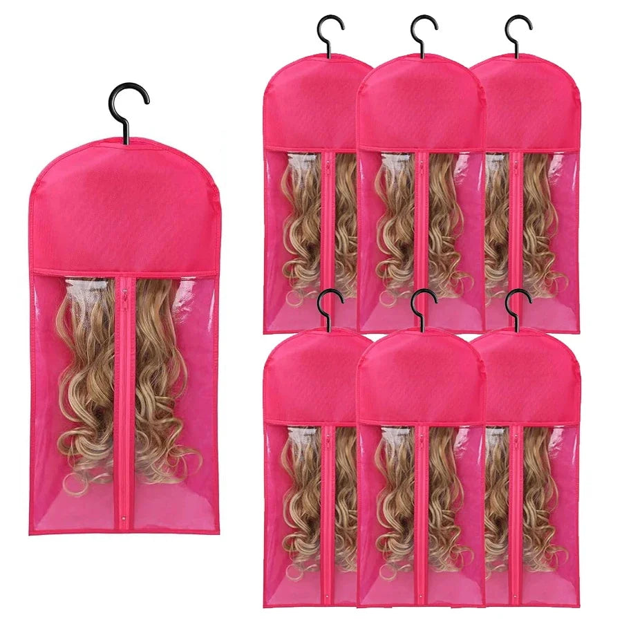 10pcs Long Hair Extensions Storage Bag Non-Woven Dust Proof Wigs Carrier Bags With Plastic Hanger For Home Organizer