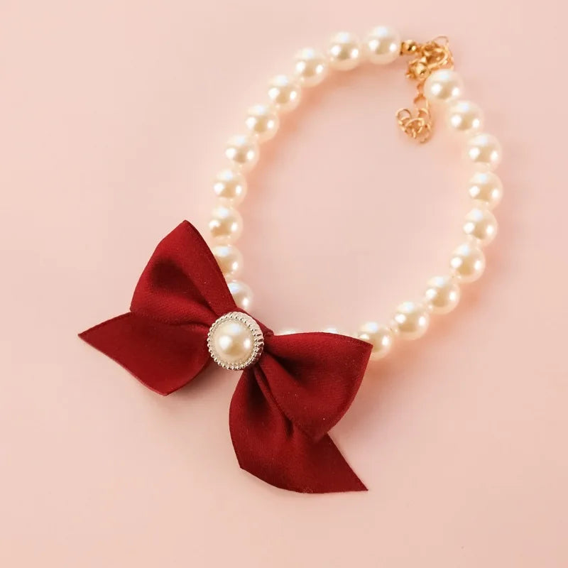 Dog collar Cute adjustable Kitten dog bell necklace jewelry pearl bow pet collar elegant party dress collar