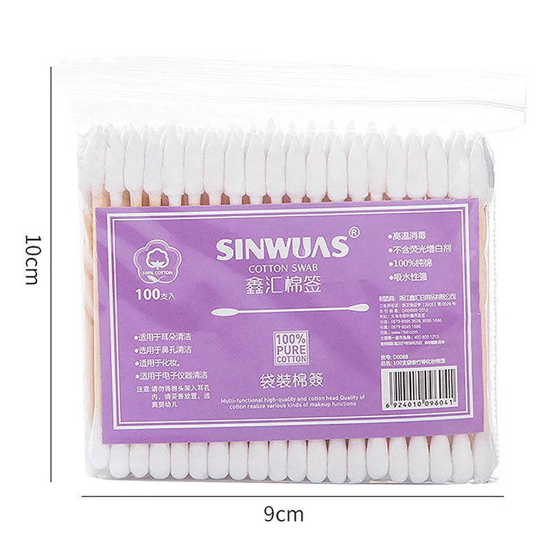 20/100Pcs Singel/Double Head Sterile Cotton Swabs Women Makeup Cotton Buds Wood Sticks Nose Ears Cleaning