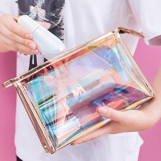 Makeup Bags Transparent Pretty Fashion Laser Travel Cosmetic Bag Toiletry Brush Bags Organizer Necessary Case Wash Make Up Box