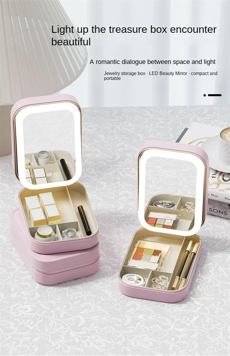 Smart LED Cosmetic Case With Mirror Travel Makeup Bag Small cute Female Beautician Skincare Product Makeup Case For Women