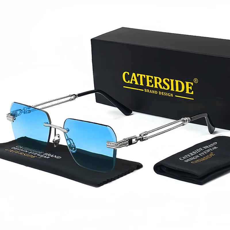 CATERSIDE Rimless Pilot Sunglasses Men Square Metal Frame Sun Glasses Women Gradient UV400 Eyewear Good Idea Choice for Gifts