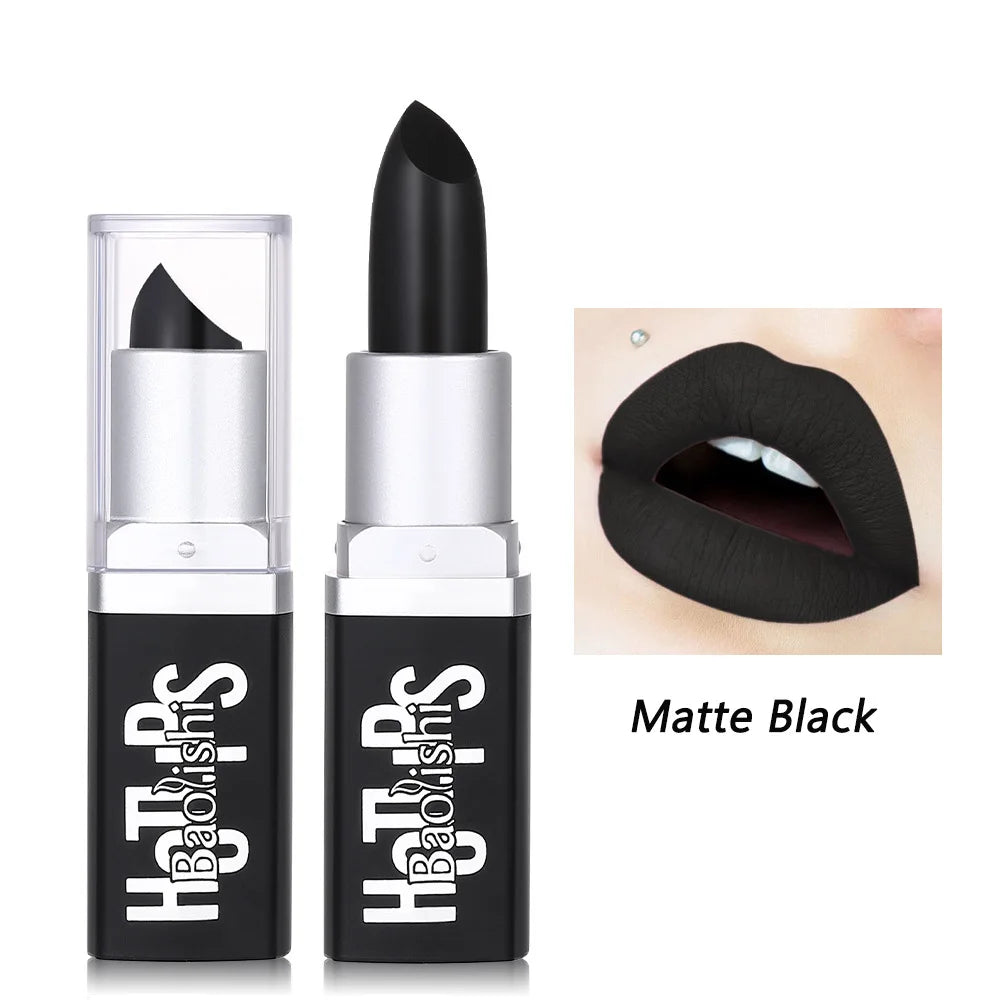 Matte Black Lipstick Makeup Halloween Pearl Black Lip Gloss Dark Paint Stick Durable Waterproof Make Up 1pcs