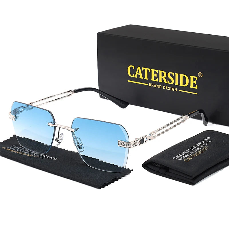 CATERSIDE Rimless Pilot Sunglasses Men Square Metal Frame Sun Glasses Women Gradient UV400 Eyewear Good Idea Choice for Gifts