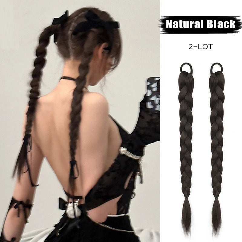 FORLISEE Synthetic Wig Braid Natural Spicy Girl Pigtail Fried Dough Twists Long Braid Can Tie High Ponytail Boxing Braid Wig