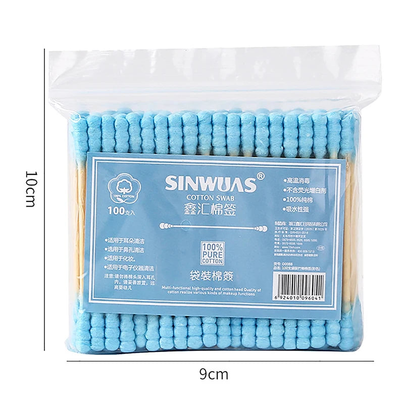 20/100Pcs Singel/Double Head Sterile Cotton Swabs Women Makeup Cotton Buds Wood Sticks Nose Ears Cleaning