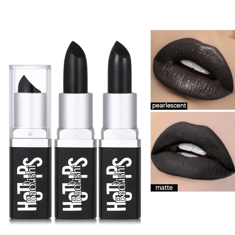 Matte Black Lipstick Makeup Halloween Pearl Black Lip Gloss Dark Paint Stick Durable Waterproof Make Up 1pcs