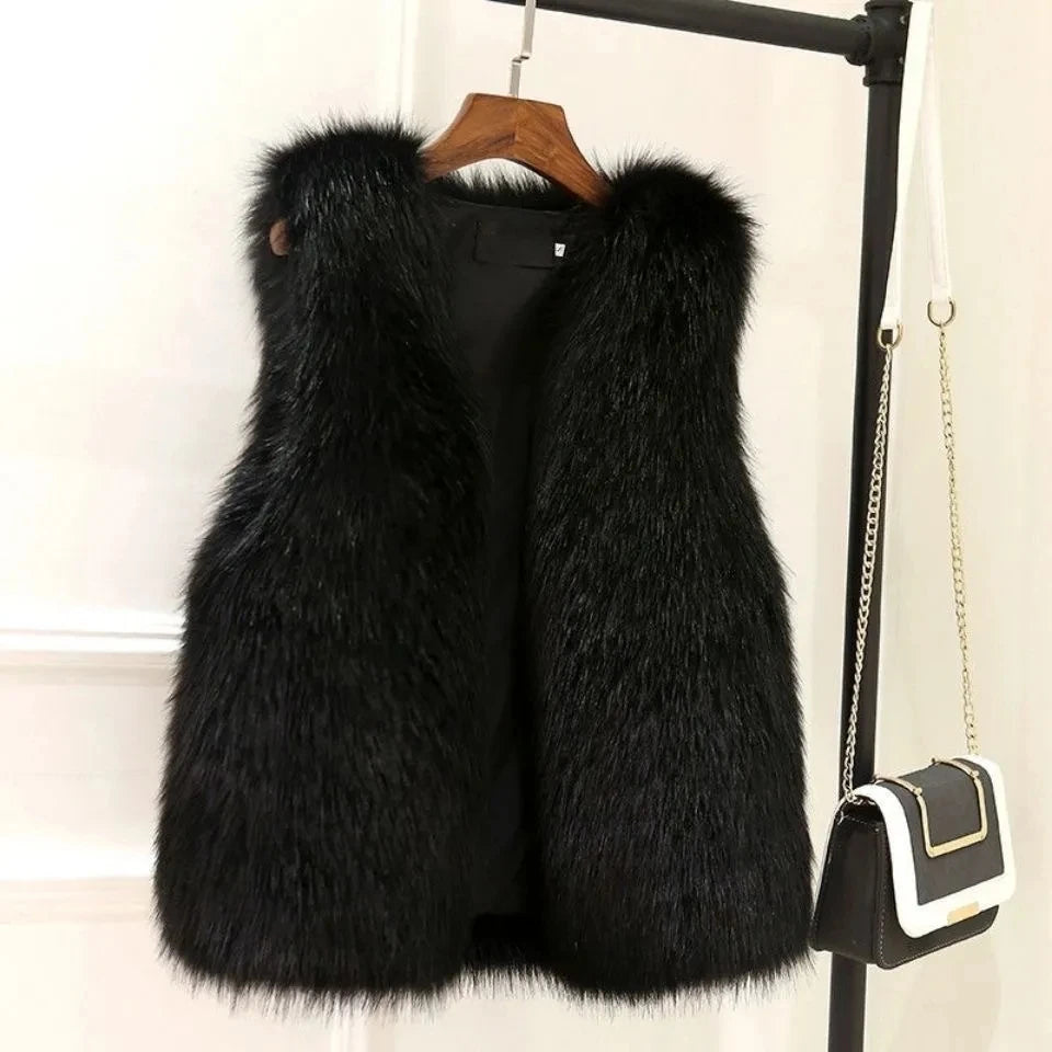 Womens Fur Vest New Female Waistcoat Faux Fox Fur Overcoat Winter Jackets Large Size Thickened Warm Sleeveless Outwear Top