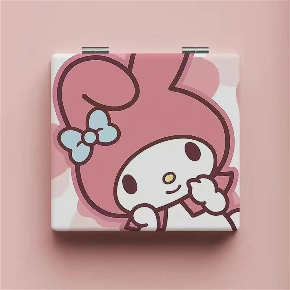 Sanrio Portable Women Makeup Mirror Cute Hello Kitty Hand Pocket Folded-Side Cosmetic Make Up Mirrors Daily Use For Girls